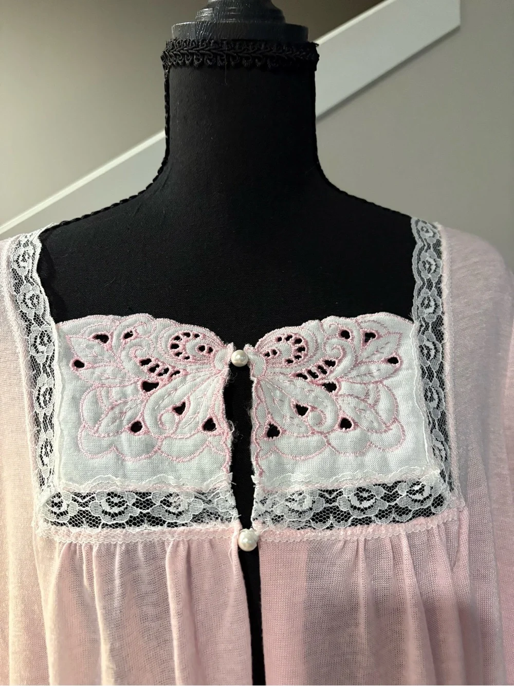Soft Pink Lace-Trim Long Robe - Feminine Lounge Cover-Up